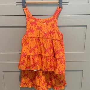 Peek Kids Orange Pink Tropical Top and shorts size 6/7 NWOT